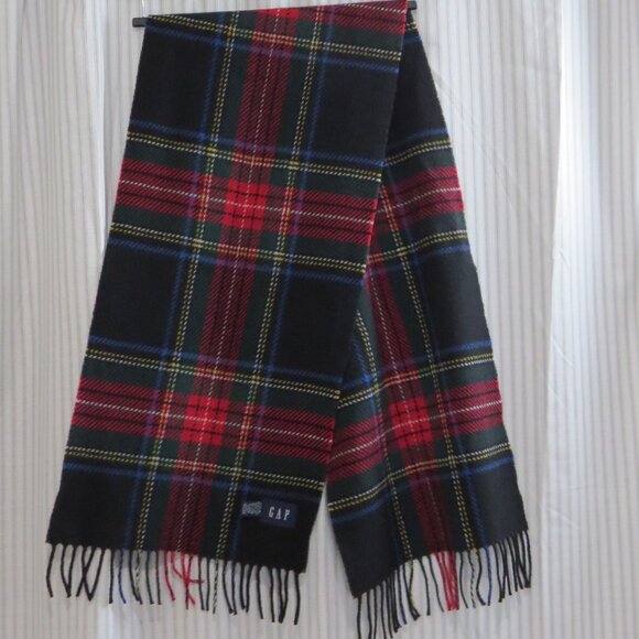 GAP 100% Wool Plaid Scarf Made in Italy Black Stewart Tartan - Large - Picture 5 of 9